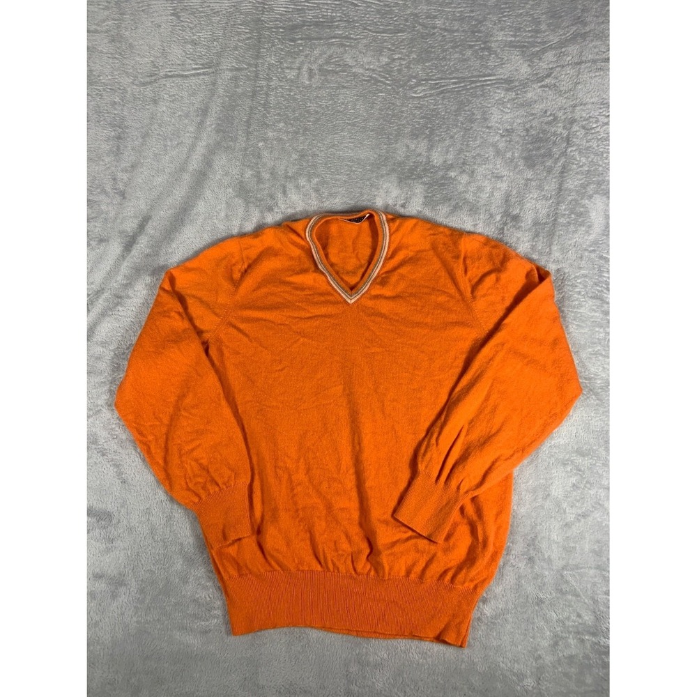 Brunello Cucinelli V Neck Sweater Mens Size 54 Orange V-Neck Long Sleeve